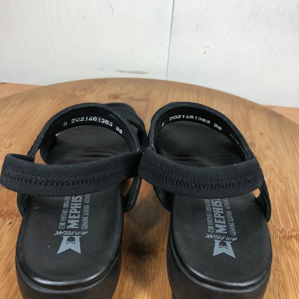 Mephisto womens size 38 shoes Black Ankle Strap Wedge Open Toe Walking sandals